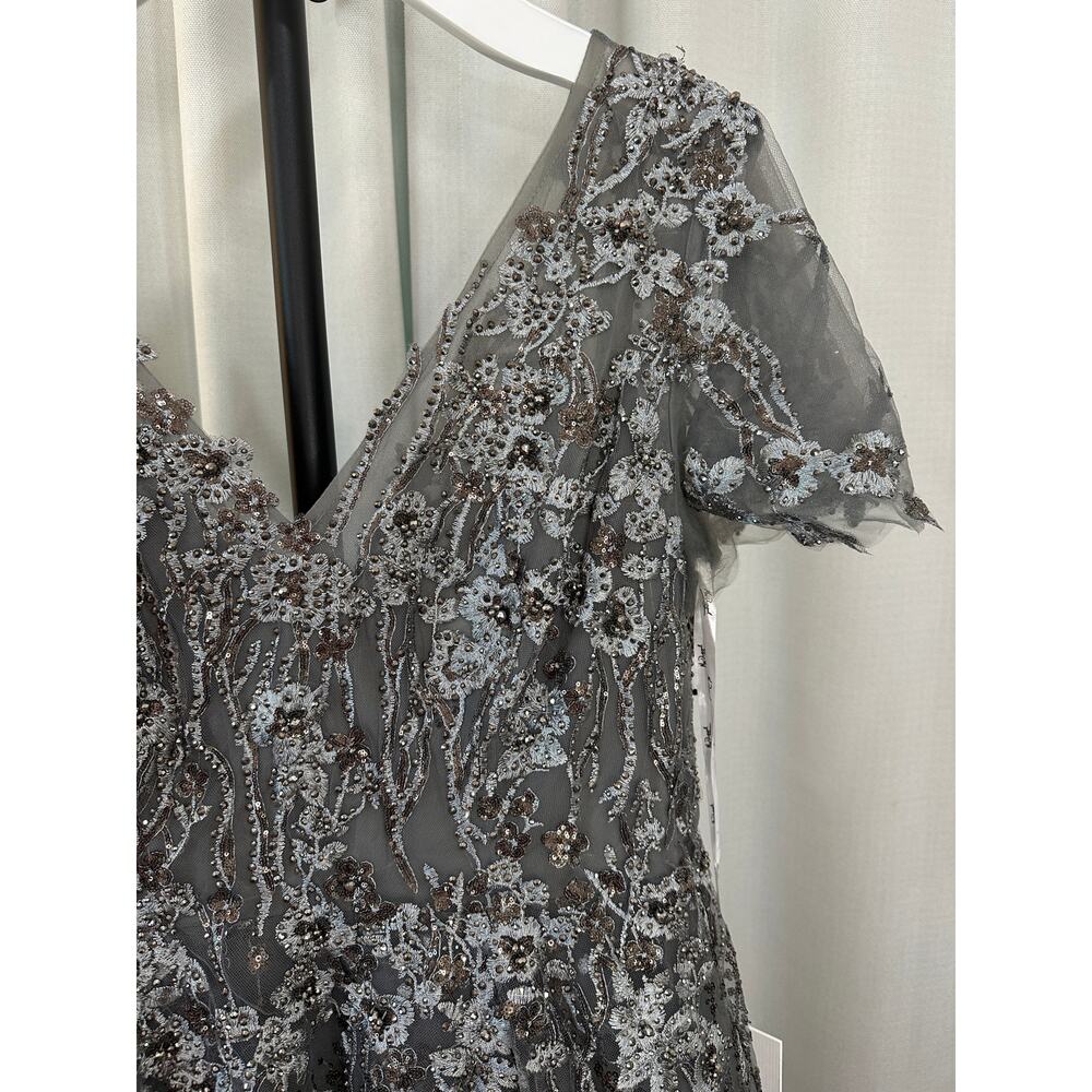 Mac Duggal Embellished Butterfly Fit Flare Tea-Length Dress Gray 20392 Sz 10 NWT - Picture 6 of 16
